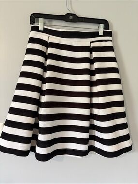 Haute Monde Black and White Striped Circle Skirt